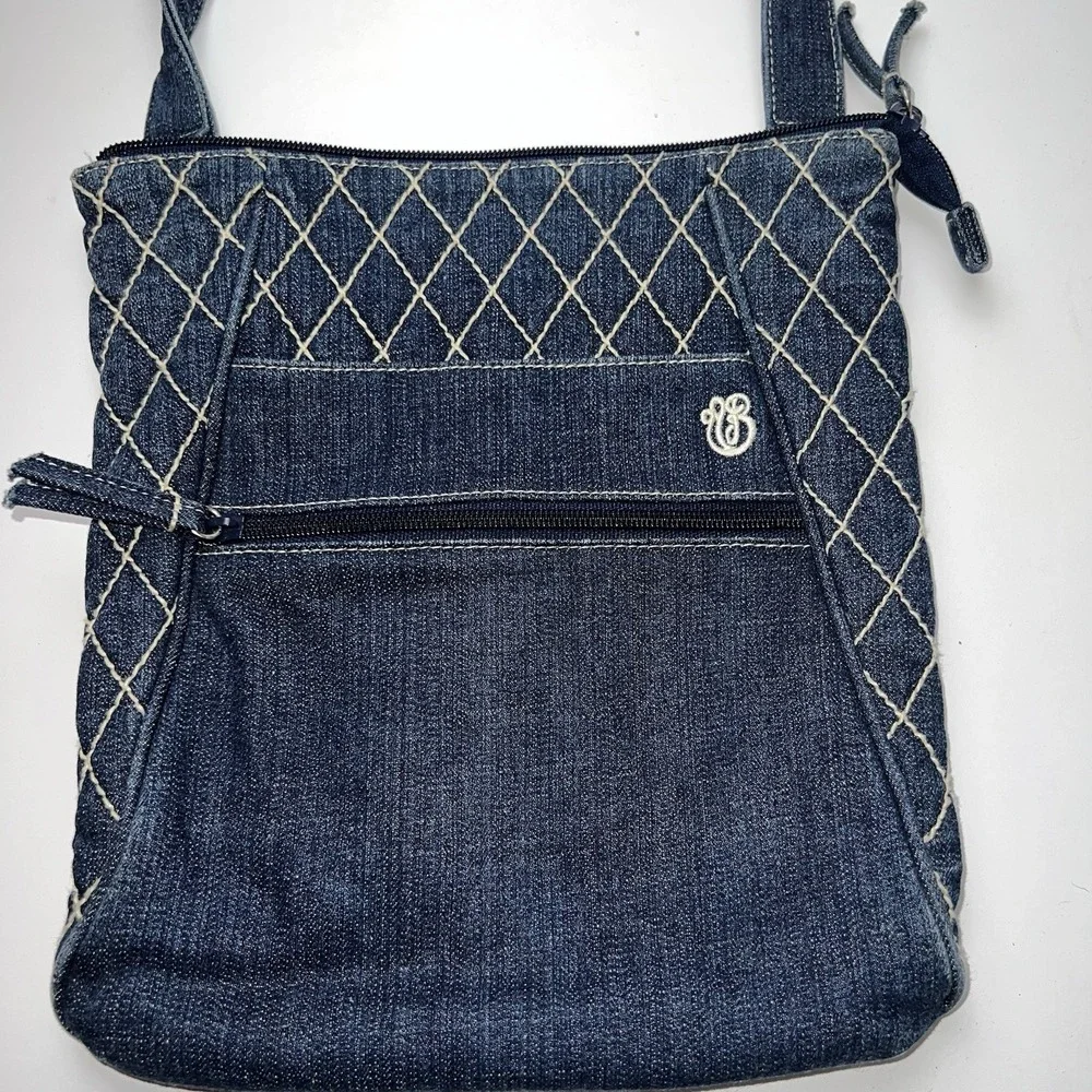 Vera Bradley Denim Hipster Crossbody Purse Olivia Blue White Quilting Denim